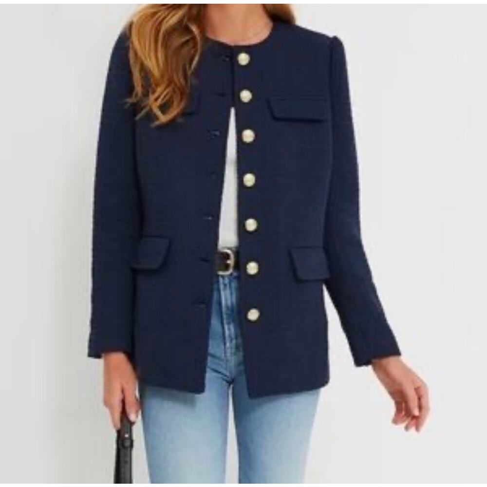 NWT POMANDER PLACE Navy Tweed Jennings Jacket Size Small Gold Buttons Old Money